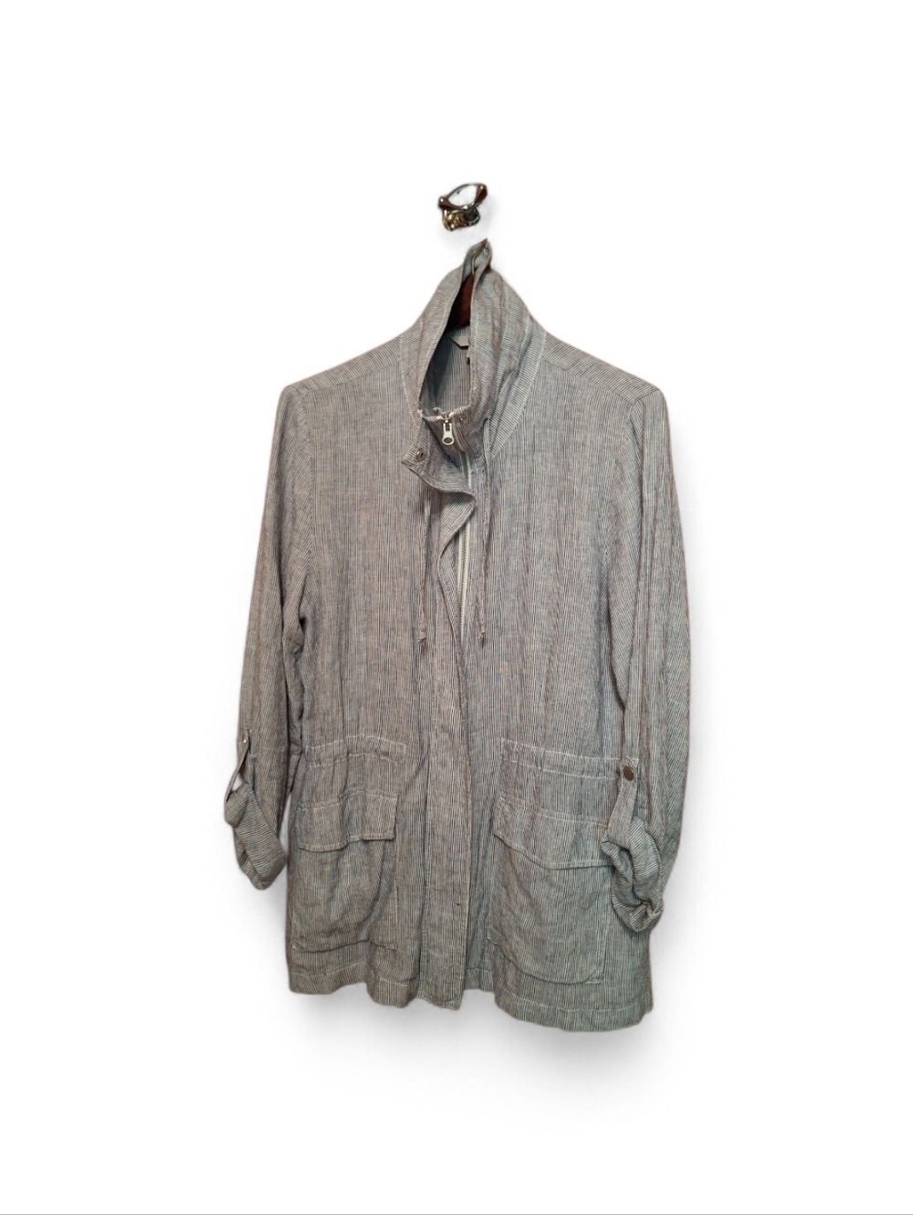 Croft & Barrow  lightweight linen blend jacket gray white Stripes Full Zip Med